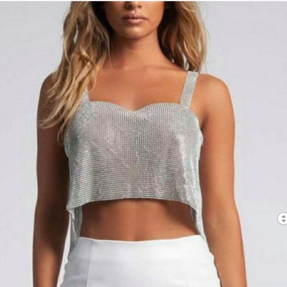 Meshki Gray Sequin Crop Tank Top